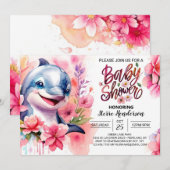 Invitation Sous l'invitation du Baby shower des dauphins de m (Devant / Derrière)
