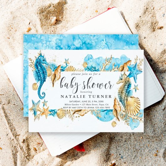 Invitation Sous l'invitation du Baby shower des hippocampes d