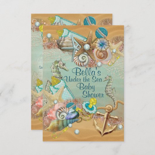 Invitation Sous l'invitation du Baby shower marin (Devant / Derrière)