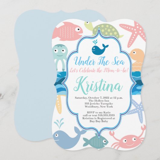 Invitation Sous l'invitation du Baby shower marin (Devant / Derrière)
