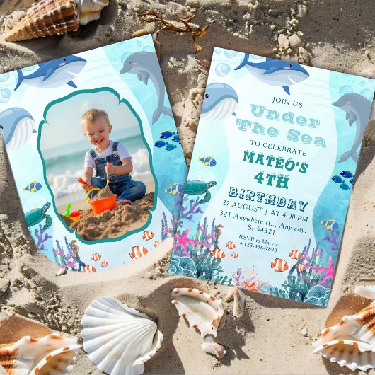 Invitation Sous l'océan 4e anniversaire avec photo