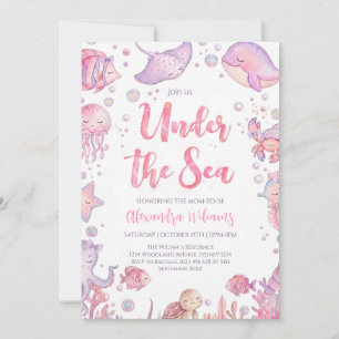 Invitation Sous l'océan Animaux marins rose Fille Baby Shower