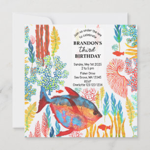 Invitation Sous l'océan Anniversaire aquarelle animal marin