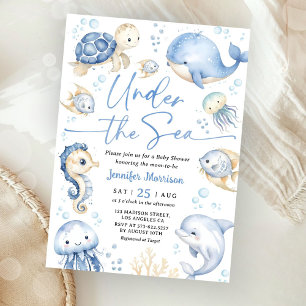 Invitation Sous l'océan Baby Shower Garçon Bleu Poussiéreux
