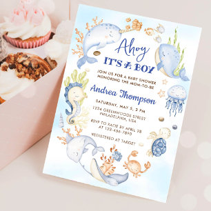 Invitation Sous l'océan bleu Ahoy C'est un garçon Baby Shower