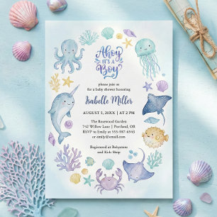 Invitation Sous l'océan bleu Ohé C'est un garçon Baby Shower