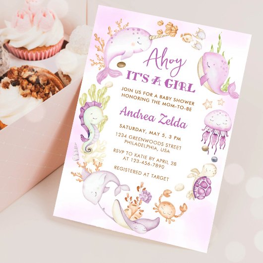 Invitation Sous l'océan Bleu Ohé C'est une fille Baby Shower