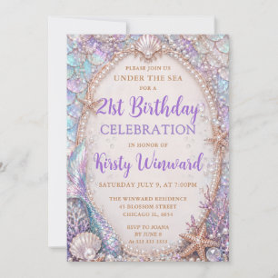 Invitation Sous l'océan Coquillage iridescent 21e anniversair