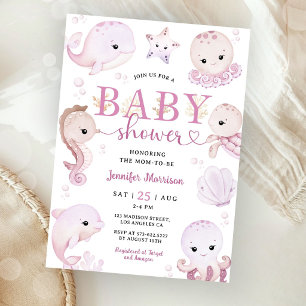 Invitation Sous l'océan Fille Baby Shower Rose