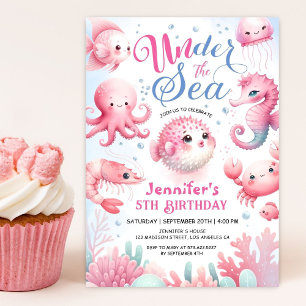 Invitation Sous l'océan ! Fille de l'océan rose mignonne 5e a