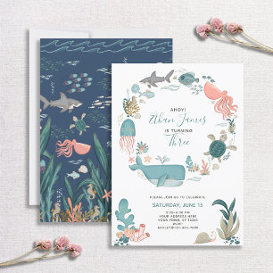 Invitation Sous l'Océan marin Animaux 3e anniversaire Script