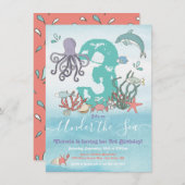 Invitation Sous l'océan marin Animaux fête d'anniversaire (Devant / Derrière)