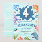 Invitation Sous l'Océan marin Animaux nautiques 4e anniversai (Devant / Derrière)
