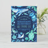 Invitation Sous l'océan Mer Animal bleu foncé Photo (Debout devant)