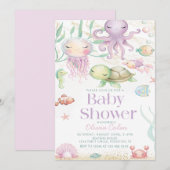 Invitation Sous l'océan Mer Animaux baby shower violet (Devant / Derrière)