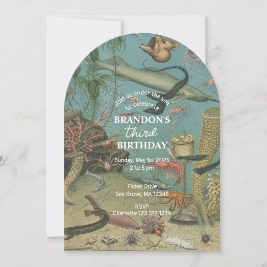 Invitation Sous l'océan Mer Animaux de mer rétro Anniversaire (Devant)