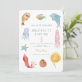 Invitation Sous l'océan Mer Animaux Pieuvre mignonne Annivers (Debout devant)