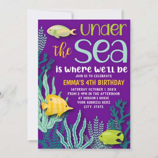 Invitation Sous l'Océan Mer Fête d'Anniversaire des filles à (Devant)