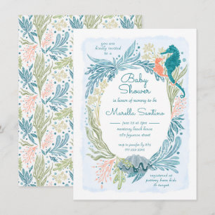 Invitation Sous l'océan Mer Vagues Seahorse Baby Girl