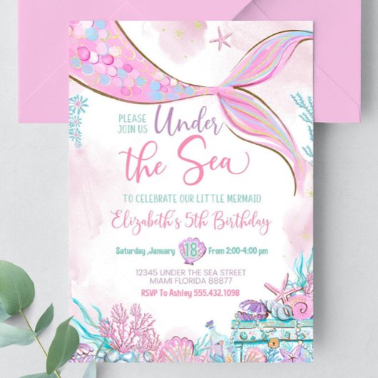 Invitation Sous l'océan modifiable La Petite Sirène violet sa