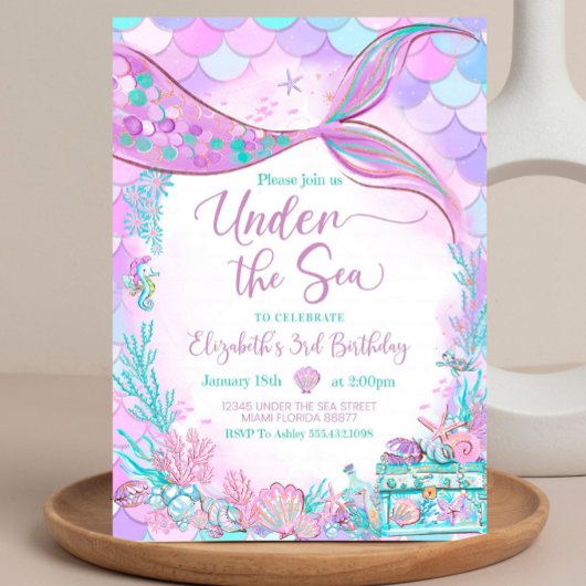 Invitation Sous l'océan modifiable La Petite Sirène violet sa
