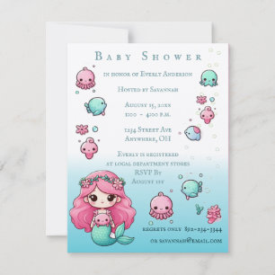Invitation Sous l'Océan Sirène et Créatures Marines Baby Show