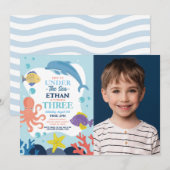 Invitation Sous l'océan TROIS Dauphin Pieuvre 3 Photo (Devant / Derrière)