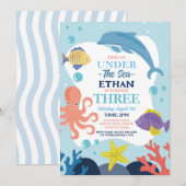 Invitation Sous l'océan TROIS Dauphin Pieuvre 3ème (Devant / Derrière)