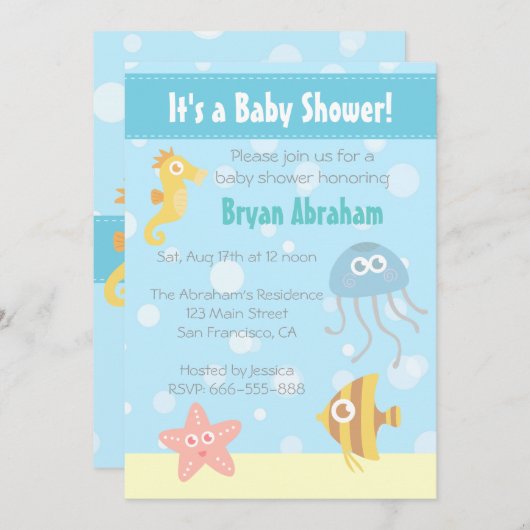 Invitation sous-marin de baby shower de thème de (Devant / Derrière)