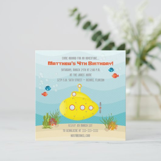 Invitation Sous-marin jaune profond (Debout devant)