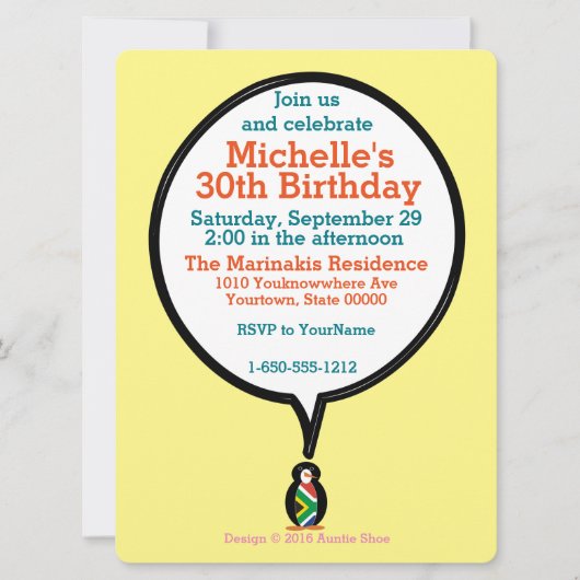 Invitation South African Talking Ms Penguin Personalized Text (Devant)