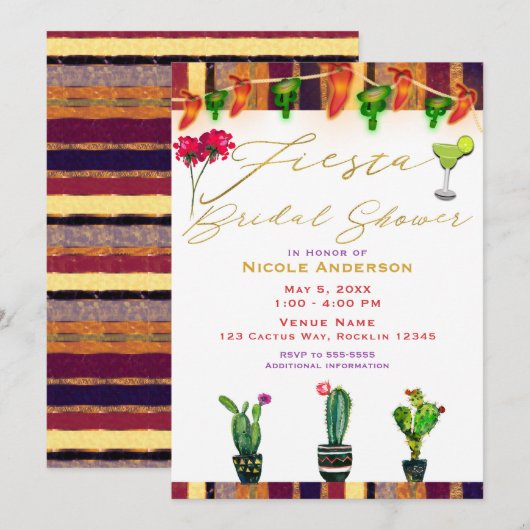 Invitation Southwest Cactus Modern Fiesta Fête des mariées Pa (Devant / Derrière)