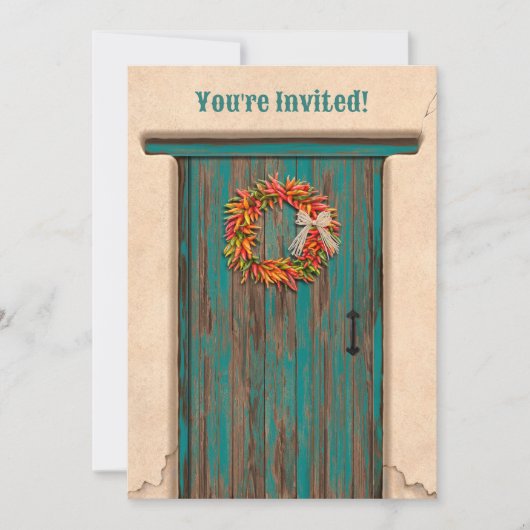 Invitation Southwest Chile Wreath Rustic Blue Door Holiday (Devant)