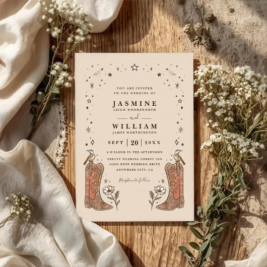 Invitation Southwestern Boho Countryside Chic QR Code Wedding