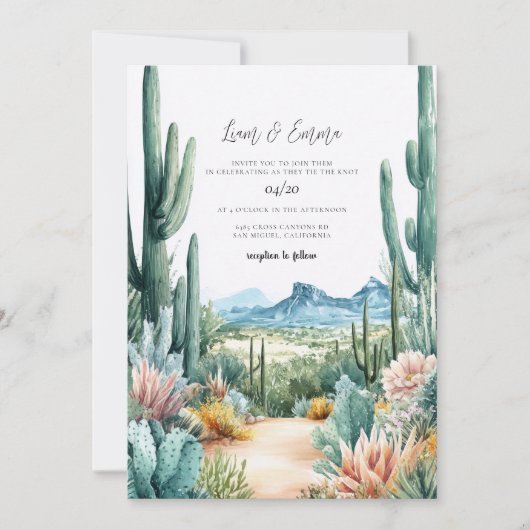 Invitation Southwestern Desert Cactus Wedding (Devant)