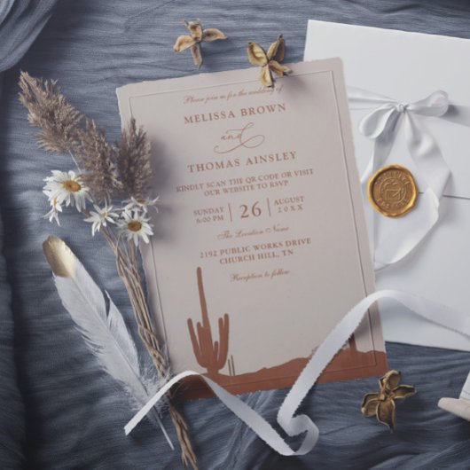 Invitation Southwestern Terracotta Desert QR Code Wedding