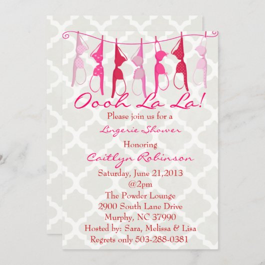 Invitation Soutien-gorge mignon nuptiale/invitation douche de (Devant / Derrière)