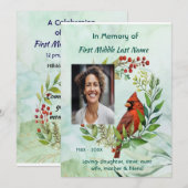 Invitation Souvenir mémorial Cardinal oiseau (Devant / Derrière)