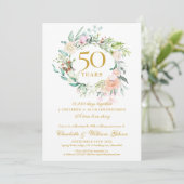 Invitation Souvenirs de 50 ans de mariage en or Floral (Debout devant)