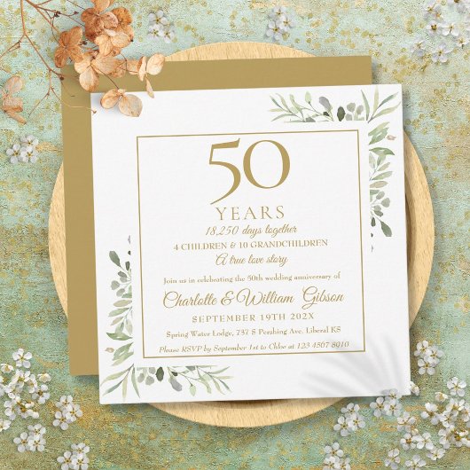 Invitation Souvenirs de 50 ans de mariage Greenery Square
