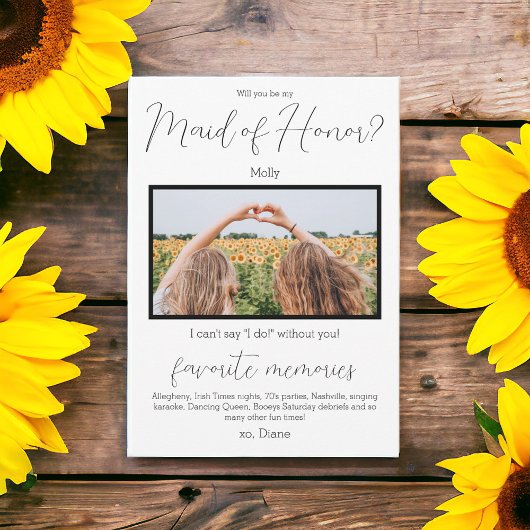Invitation Souvenirs favoris Maid of Honor Photo