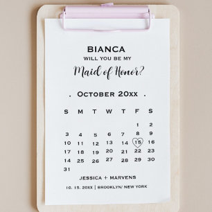 Invitation Soyez ma bonne d'honneur non photo calendrier prop