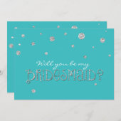 Invitation SOYEZ MA BRIDESMAID Turquoise Parties scintillant (Devant / Derrière)