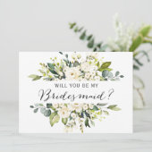 Invitation Soyez ma femme d'honneur Roses blanches Bouquet fl (Debout devant)