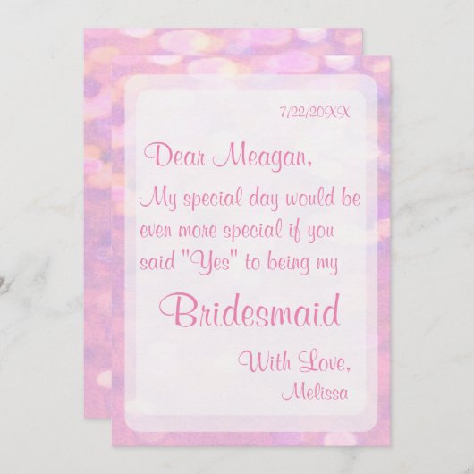 Invitation Soyez ma servante d'État | Soft Pink Bokeh (Devant / Derrière)