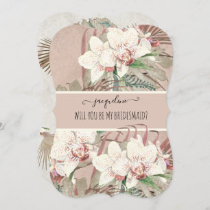 Invitation Soyez ma servante d'honneur Blush Pink Tropical Or