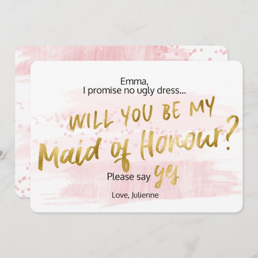 Invitation Soyez ma servante d'Honor Blush Aquarelle or (Devant / Derrière)