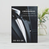 Invitation Soyez mon groomsman demande cravate noire mariage (Debout devant)