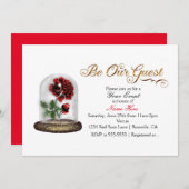 Invitation Soyez notre invité Rose rouge en verre Elegant Bla (Devant / Derrière)