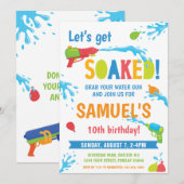 Invitation Soyez trempé Guerre de l'eau fête d'anniversaire,  (Devant / Derrière)